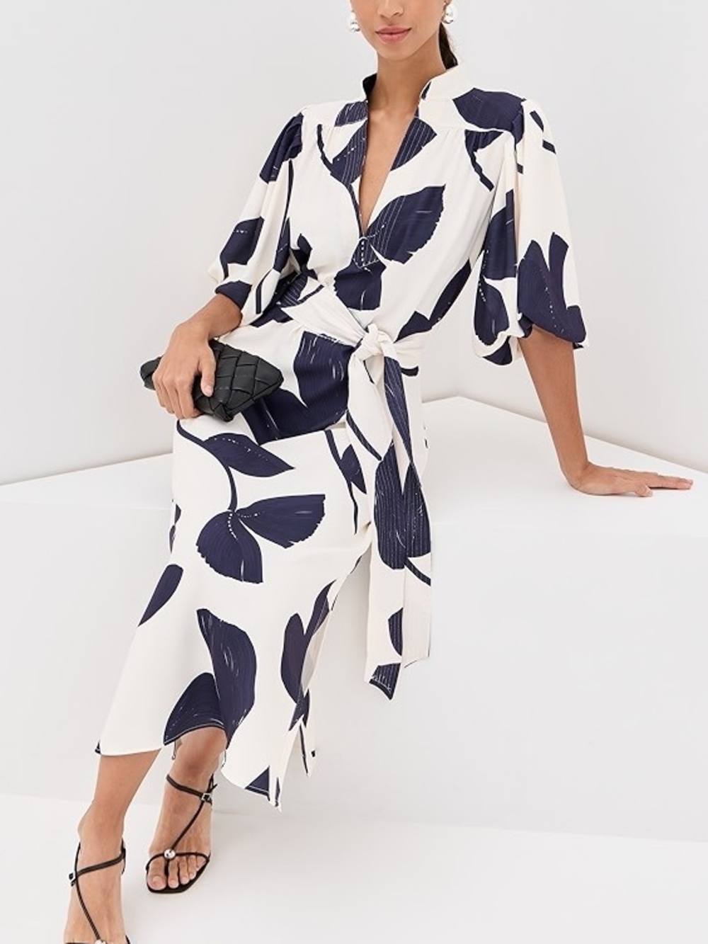 Figue Dani Wrap Dress With Blue And White Floral Design.